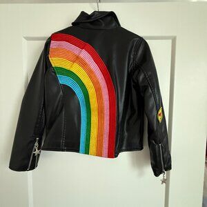 Lola and the Boys Happy Rainbow Vegan Leather Girls Jacket Size 6